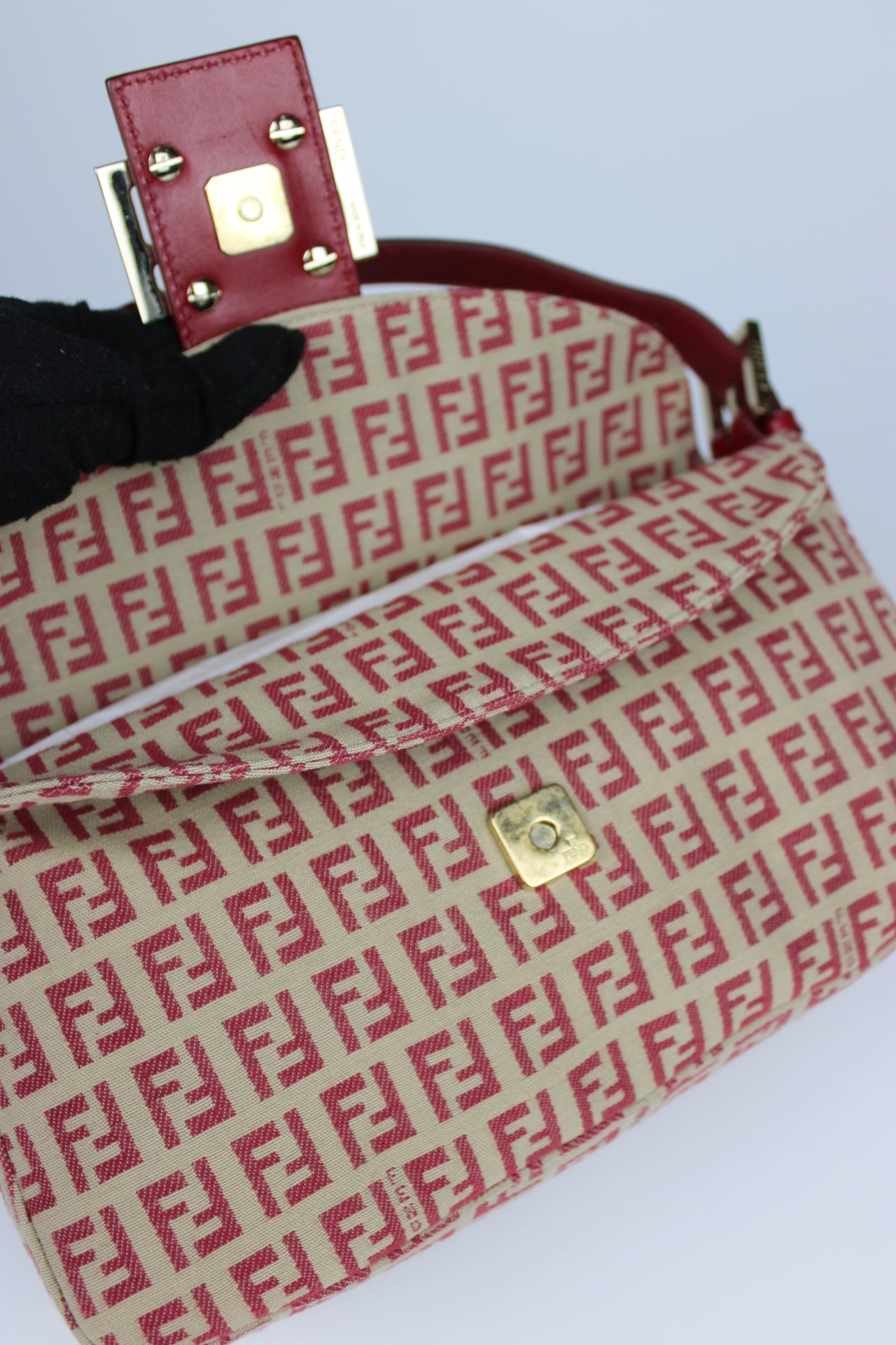 Fendi Zucchino Red Baguette Bag