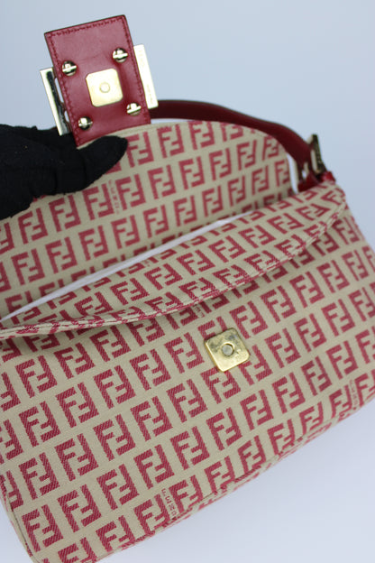 Fendi Zucchino Red Baguette Bag