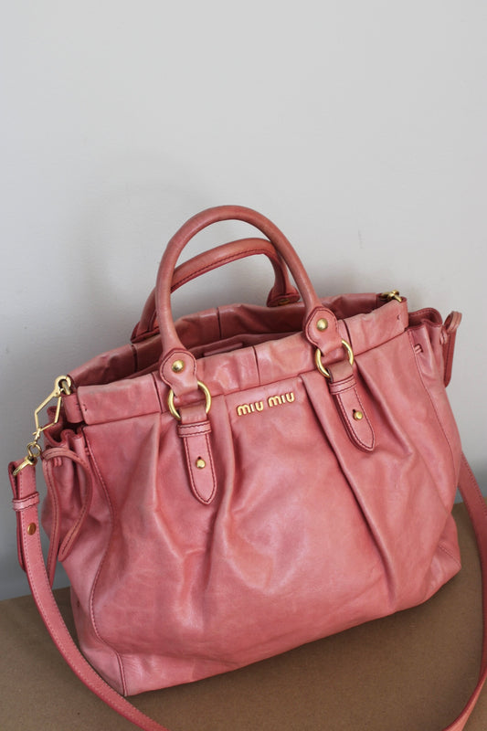 Pre-owned Miu Miu Vitello Lux Pink 2-Way Tote Bag