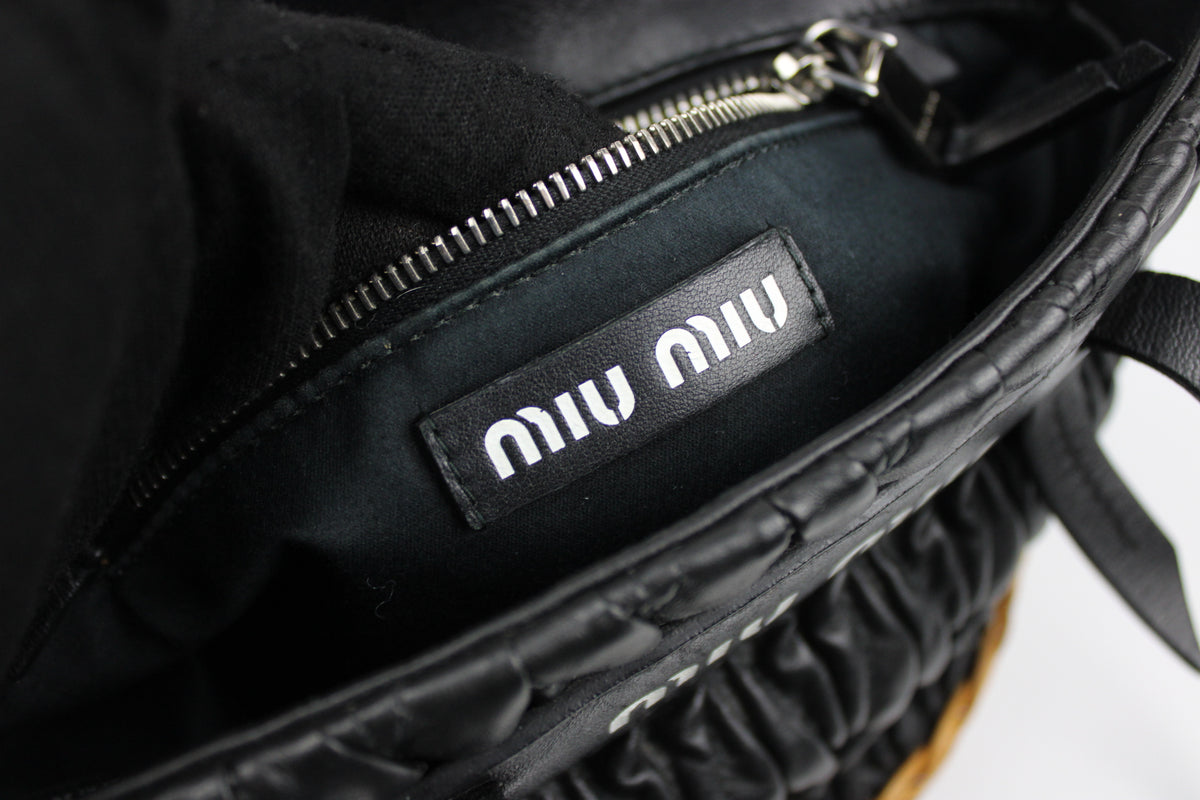 Pre-owned Miu Miu Matelasse Leather and Wicker Bucket Bag