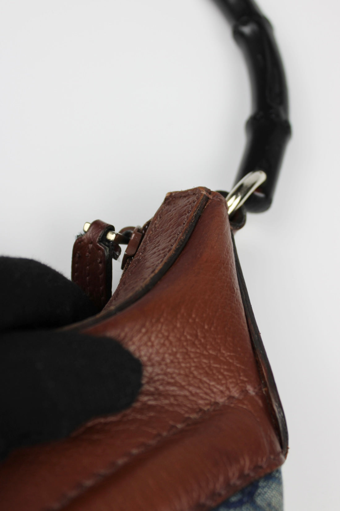 Gucci Monogram Denim Bamboo Bag (Restored)