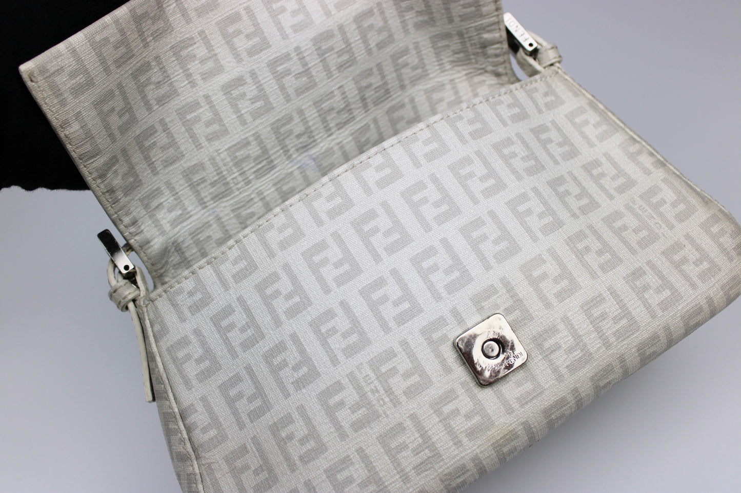 Fendi Zucchino Chain Strap Mini Baguette Bag