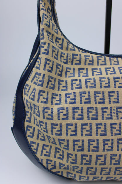 Pre-owned Fendi Zucchino Blue Hobo Shoulder Bag