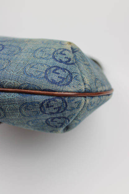 Gucci Monogram Denim Bamboo Bag (Restored)
