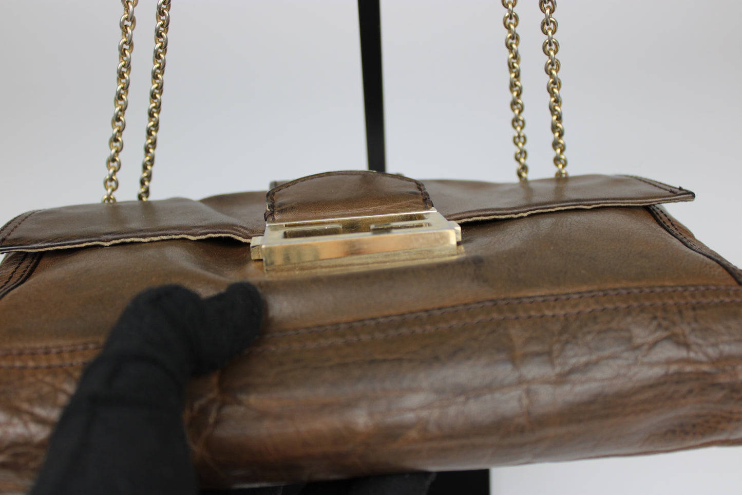 Fendi Leather 2-Way Chain Strap Baguette Bag