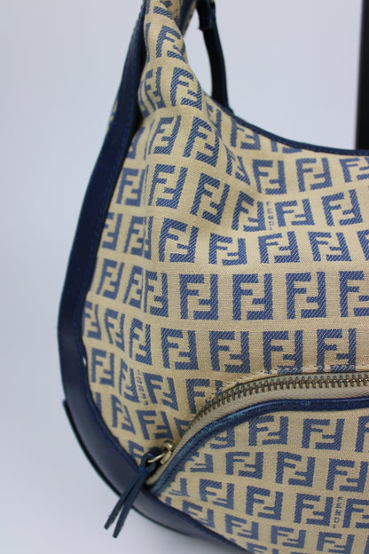Pre-owned Fendi Zucchino Blue Hobo Shoulder Bag