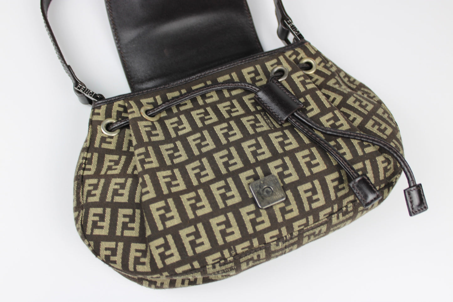 Fendi Zucchino Drawstring Baguette Bag