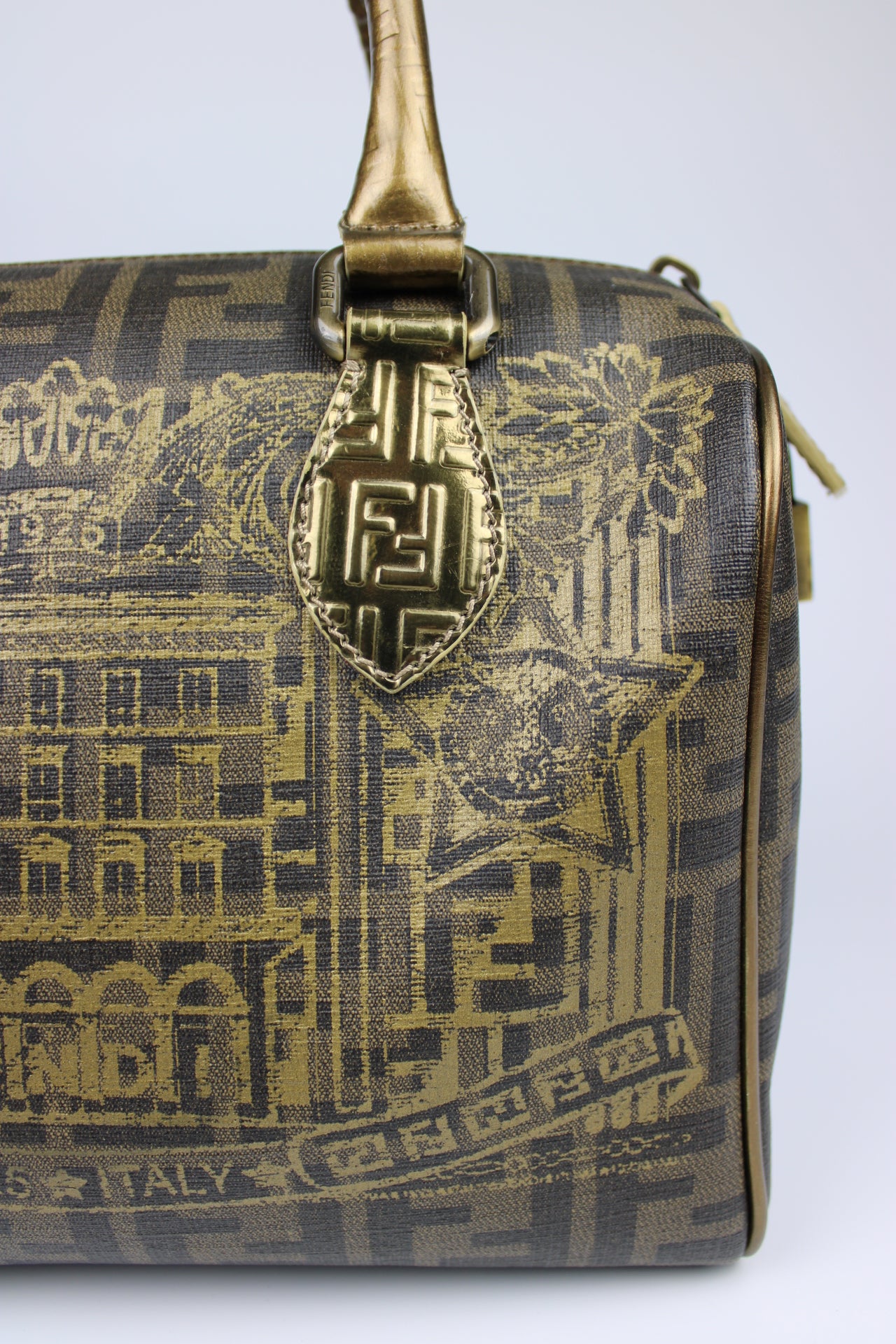 Fendi Zucca Spalmati Palazzo Print Boston Bag 2007