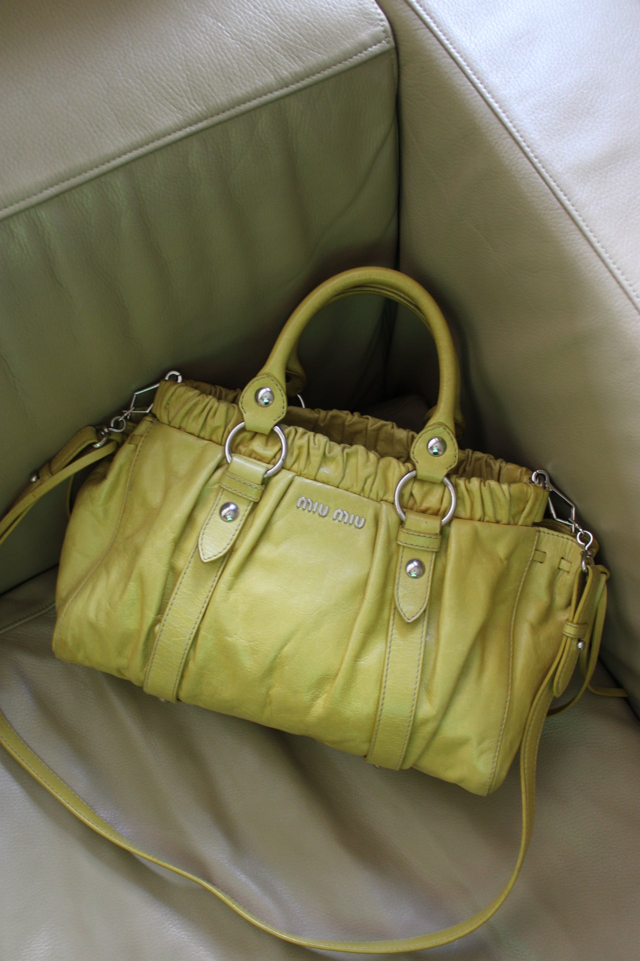 Miu Miu Yellow Vitello 2-Way Bag