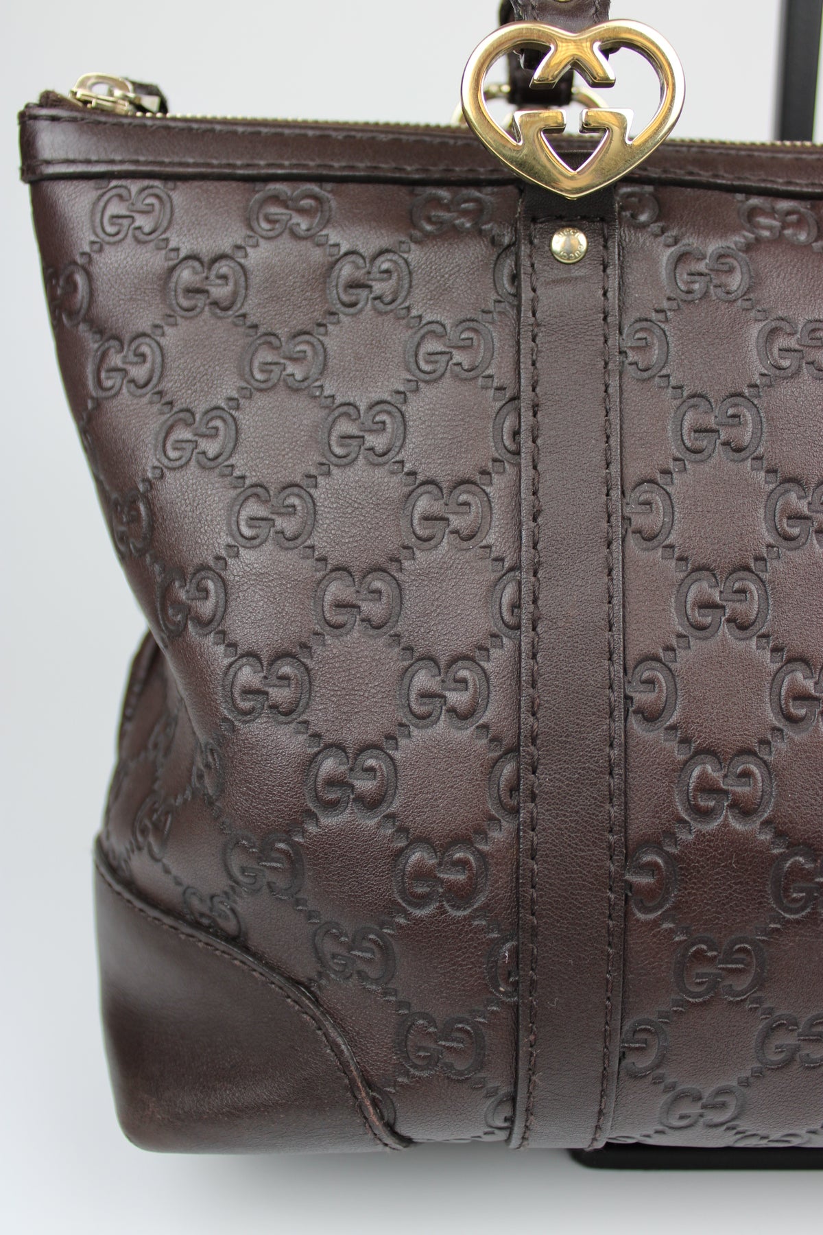 Pre-owned Gucci Guccissima Monogram Leather Heart Interlocking GG Tote Bag
