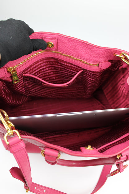 Prada Vitello Daino 2-Way Pink Tote Bag