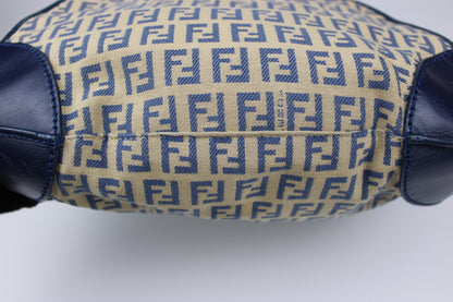 Pre-owned Fendi Zucchino Blue Hobo Shoulder Bag