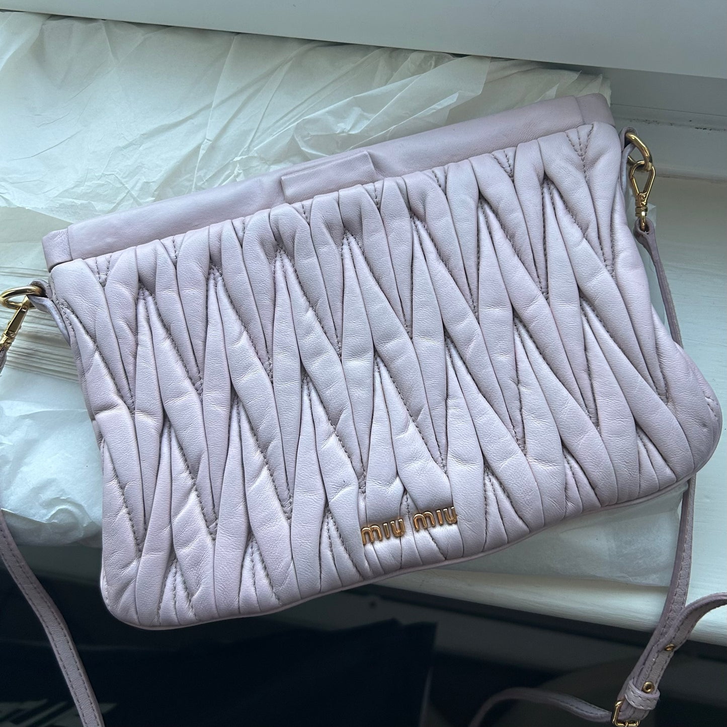 Miu Miu Matelasse Nappa Leather Frame Cross Body Bag