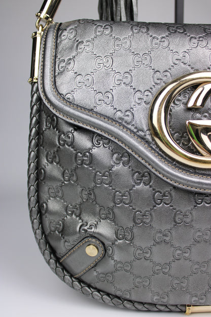 Gucci Guccissima Metallic Silver Leather Britt Hobo Bag
