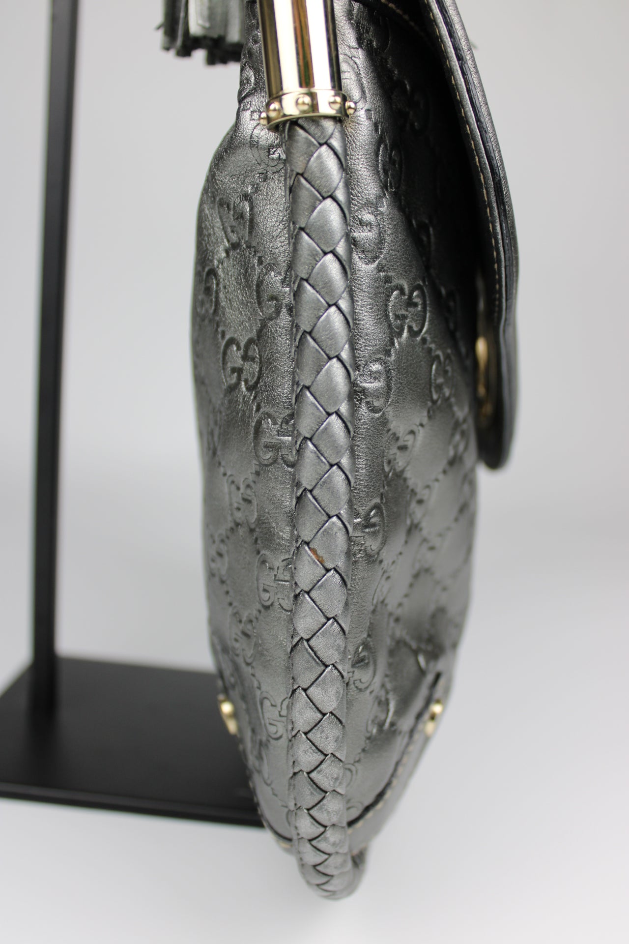 Gucci Guccissima Metallic Silver Leather Britt Hobo Bag