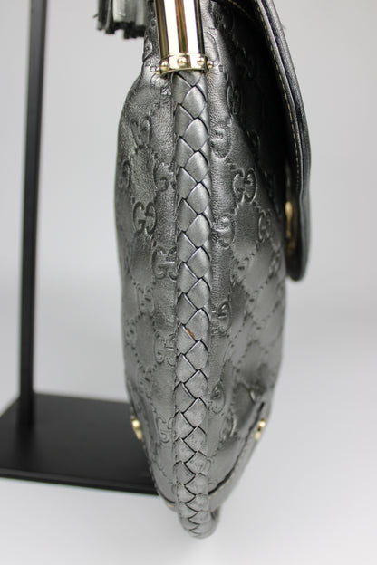 Gucci Guccissima Metallic Silver Leather Britt Hobo Bag