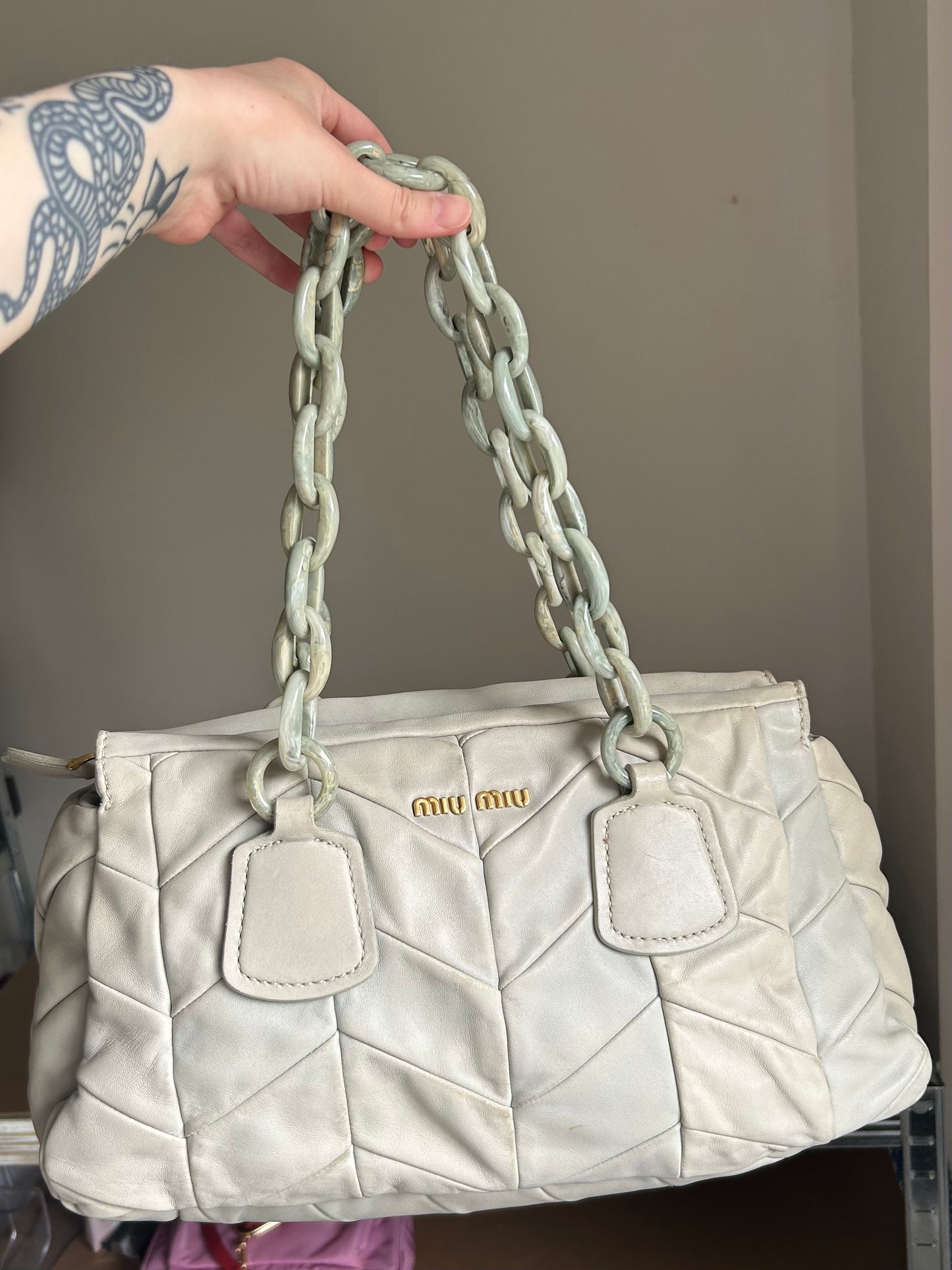 Miu Miu Leather Marbled Strap Shoulder Bag