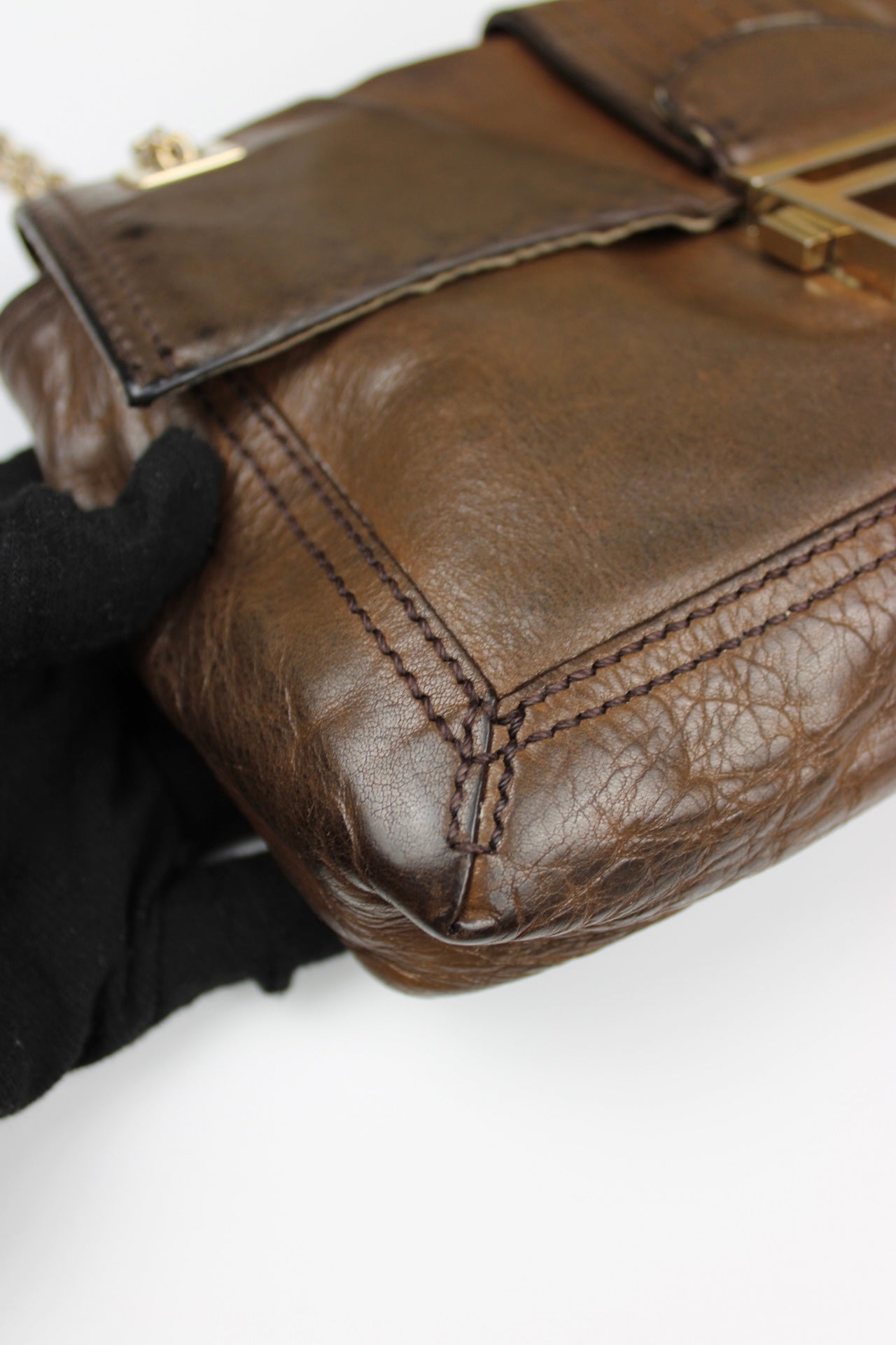 Fendi Leather 2-Way Chain Strap Baguette Bag