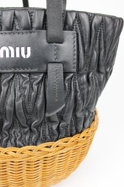 Pre-owned Miu Miu Matelasse Leather and Wicker Bucket Bag