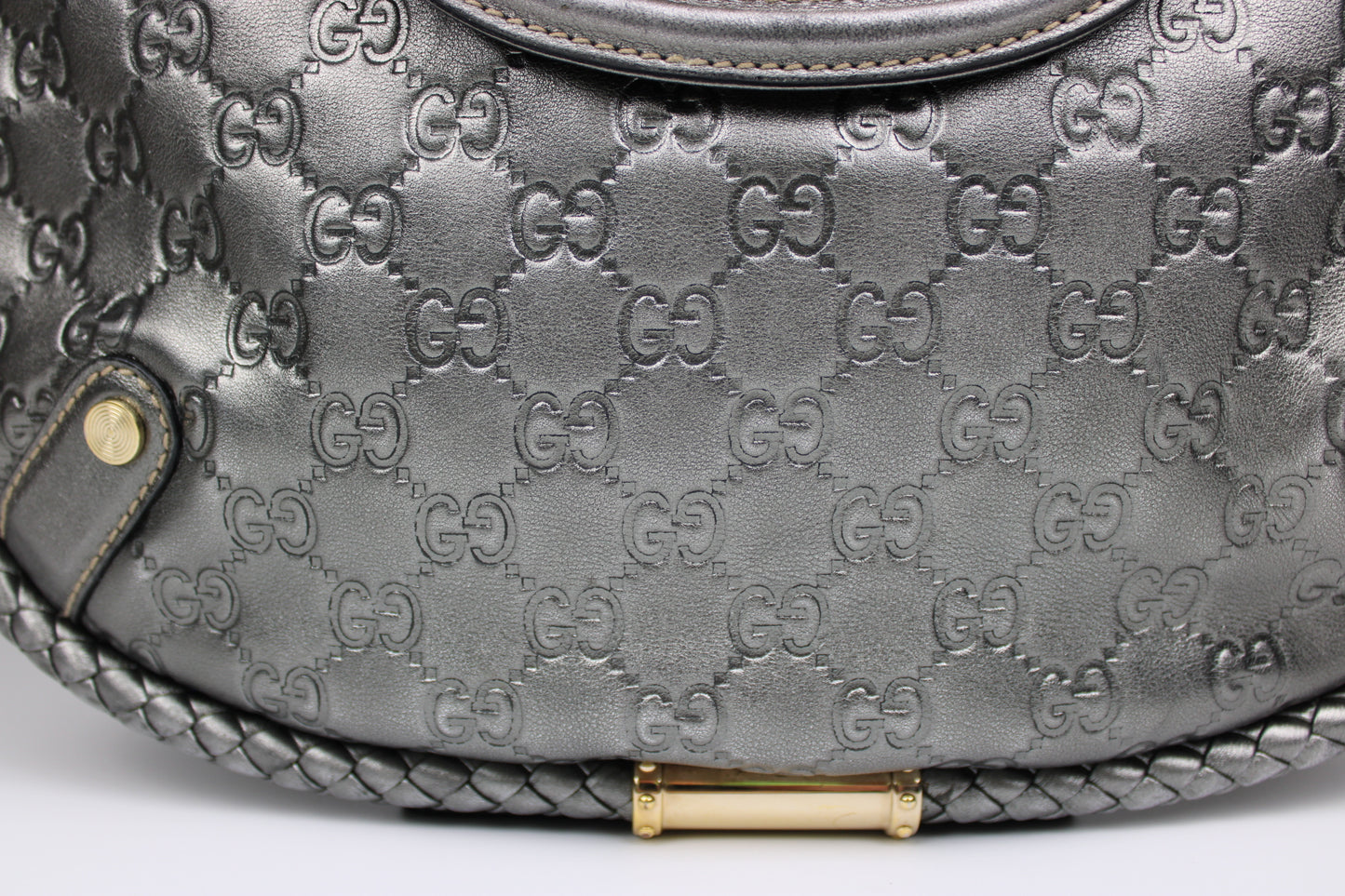 Gucci Guccissima Metallic Silver Leather Britt Hobo Bag