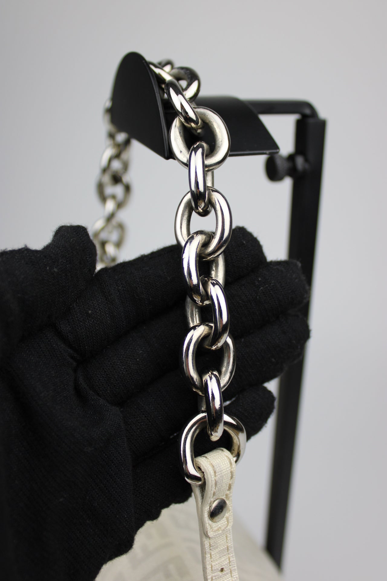 Fendi Zucchino Chain Strap Mini Baguette Bag