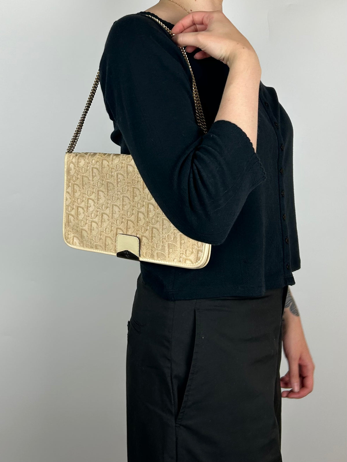 Pre-owned Dior Monogram Oblique Canvas Chain Strap Bag 1980s