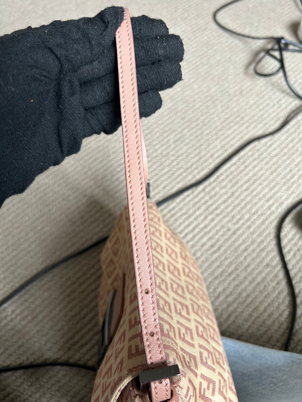 Pre-owned Fendi Zucchino Mini Baguette Bag