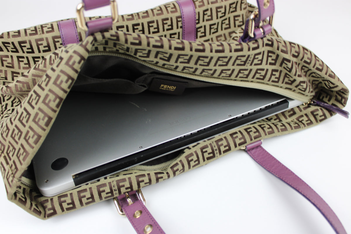 Pre-owned Fendi Zucchino Charm Tote Bag