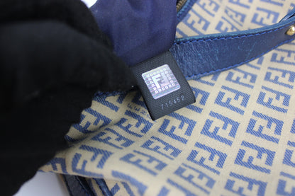 Pre-owned Fendi Zucchino Blue Hobo Shoulder Bag