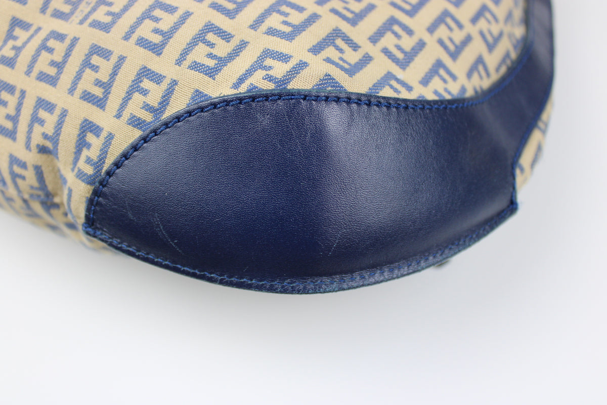 Pre-owned Fendi Zucchino Blue Hobo Shoulder Bag