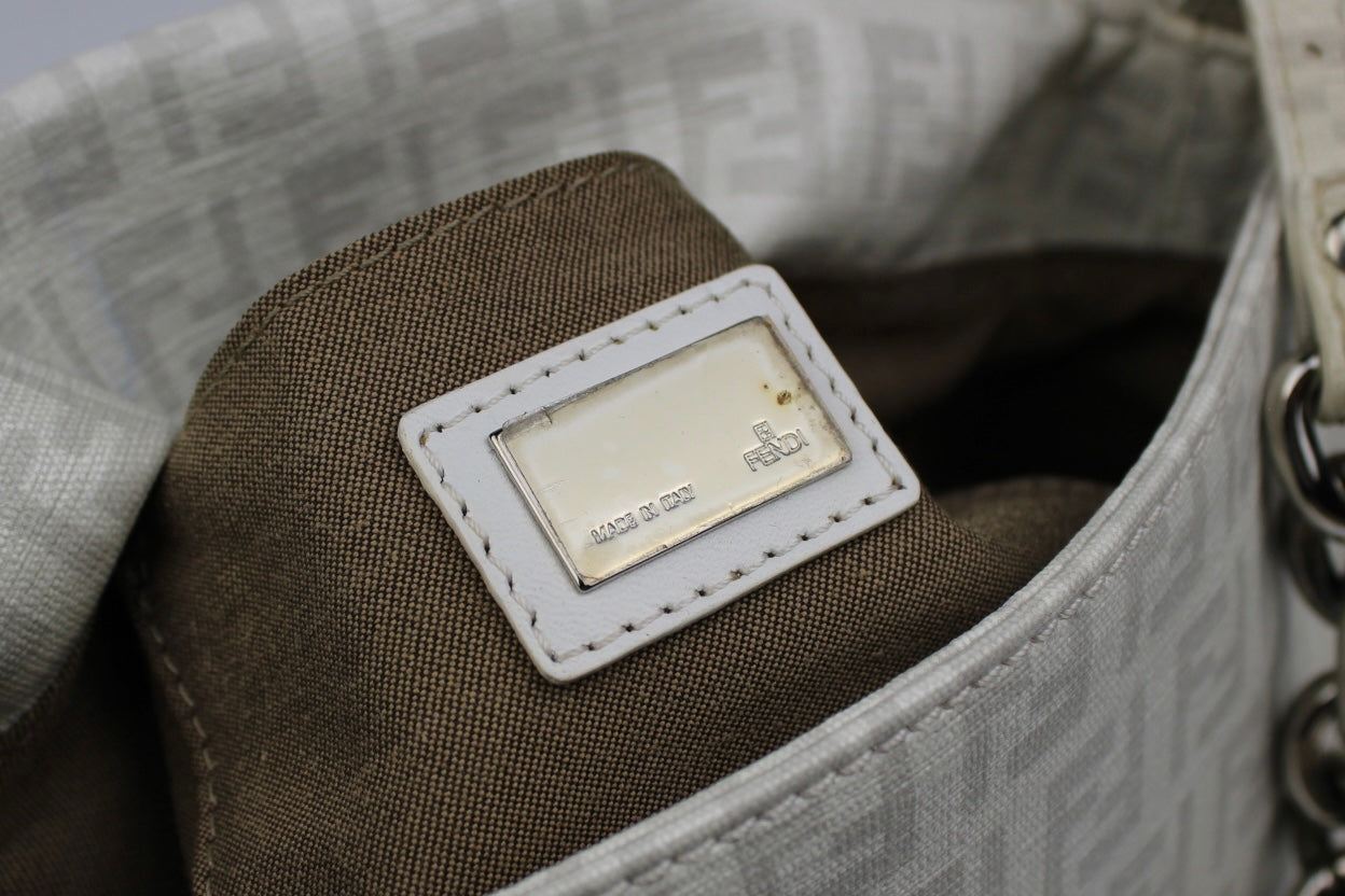 Fendi Zucchino Chain Strap Mini Baguette Bag