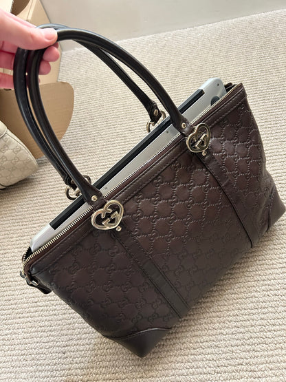 Pre-owned Gucci Guccissima Monogram Leather Heart Interlocking GG Tote Bag