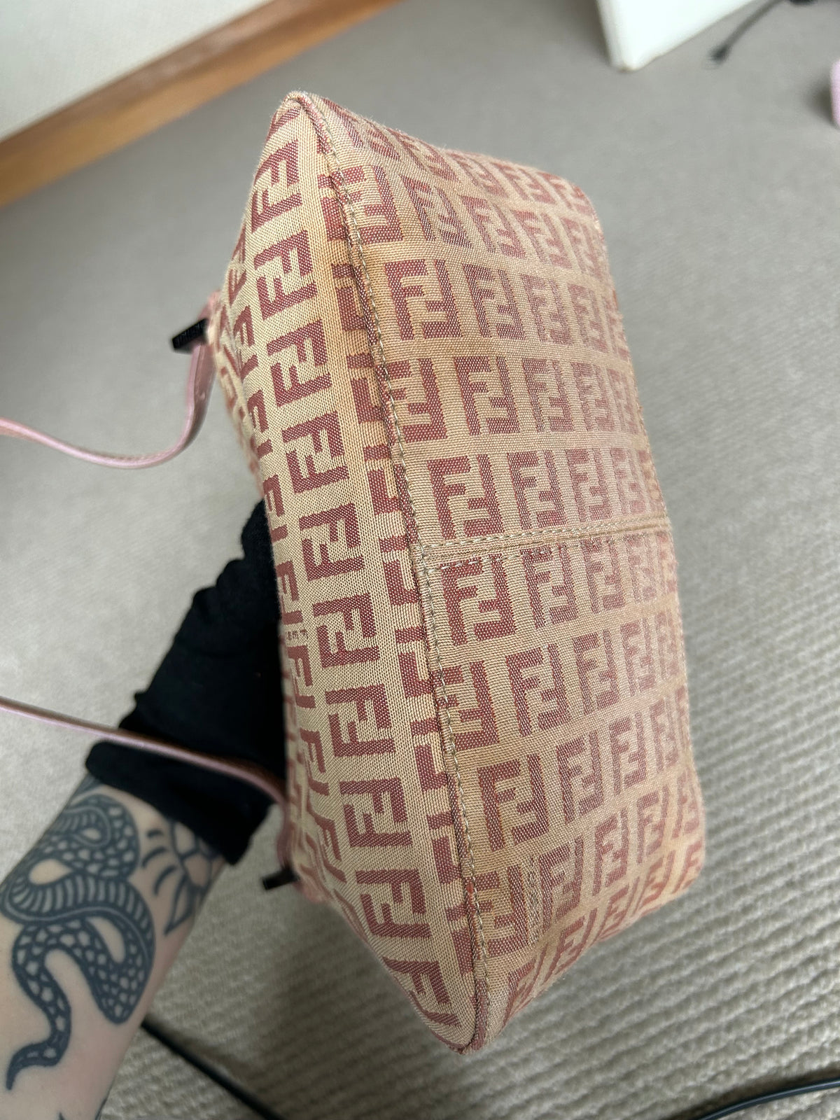 Pre-owned Fendi Zucchino Mini Baguette Bag