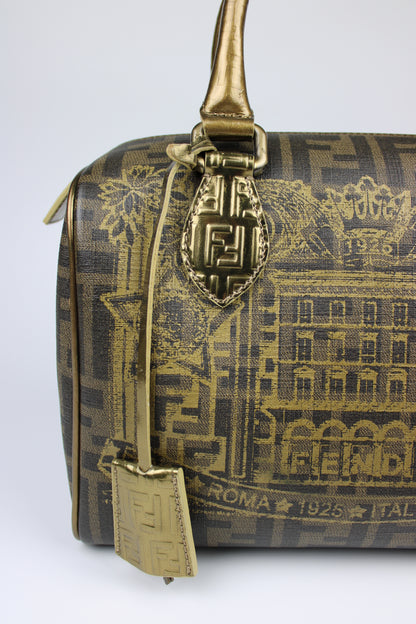 Fendi Zucca Spalmati Palazzo Print Boston Bag 2007