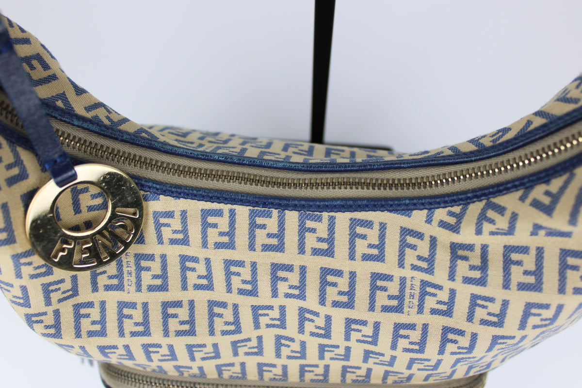 Pre-owned Fendi Zucchino Blue Hobo Shoulder Bag
