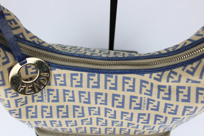 Pre-owned Fendi Zucchino Blue Hobo Shoulder Bag