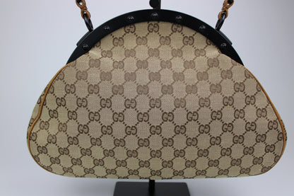Gucci Monogram Pagoda Frame Bamboo Top Handle Bag