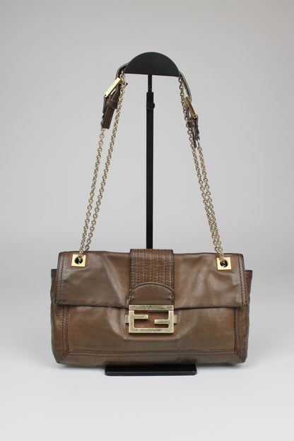 Fendi Leather 2-Way Chain Strap Baguette Bag