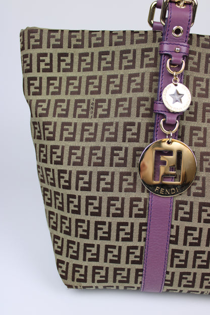Pre-owned Fendi Zucchino Charm Tote Bag