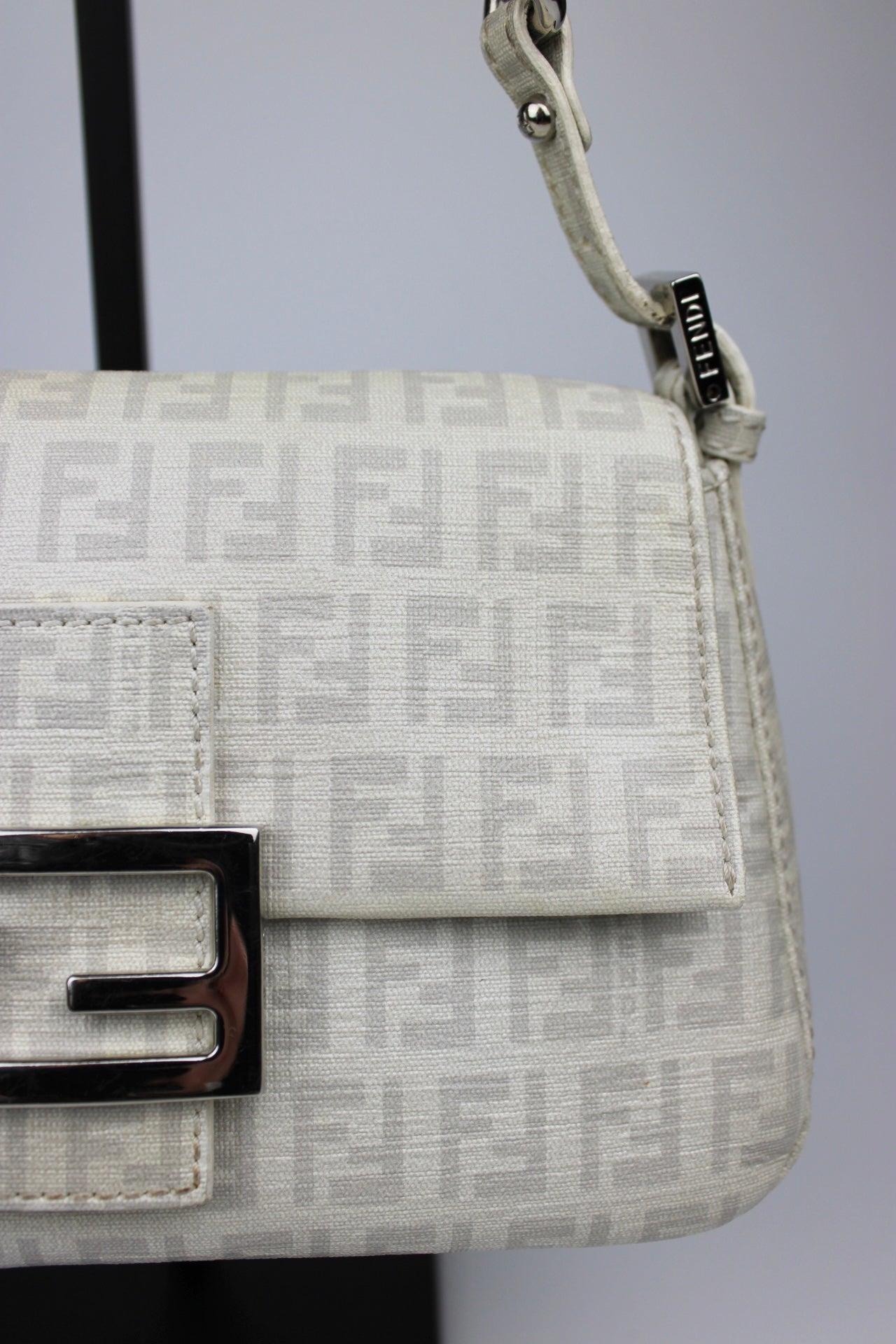 Fendi Zucchino Chain Strap Mini Baguette Bag