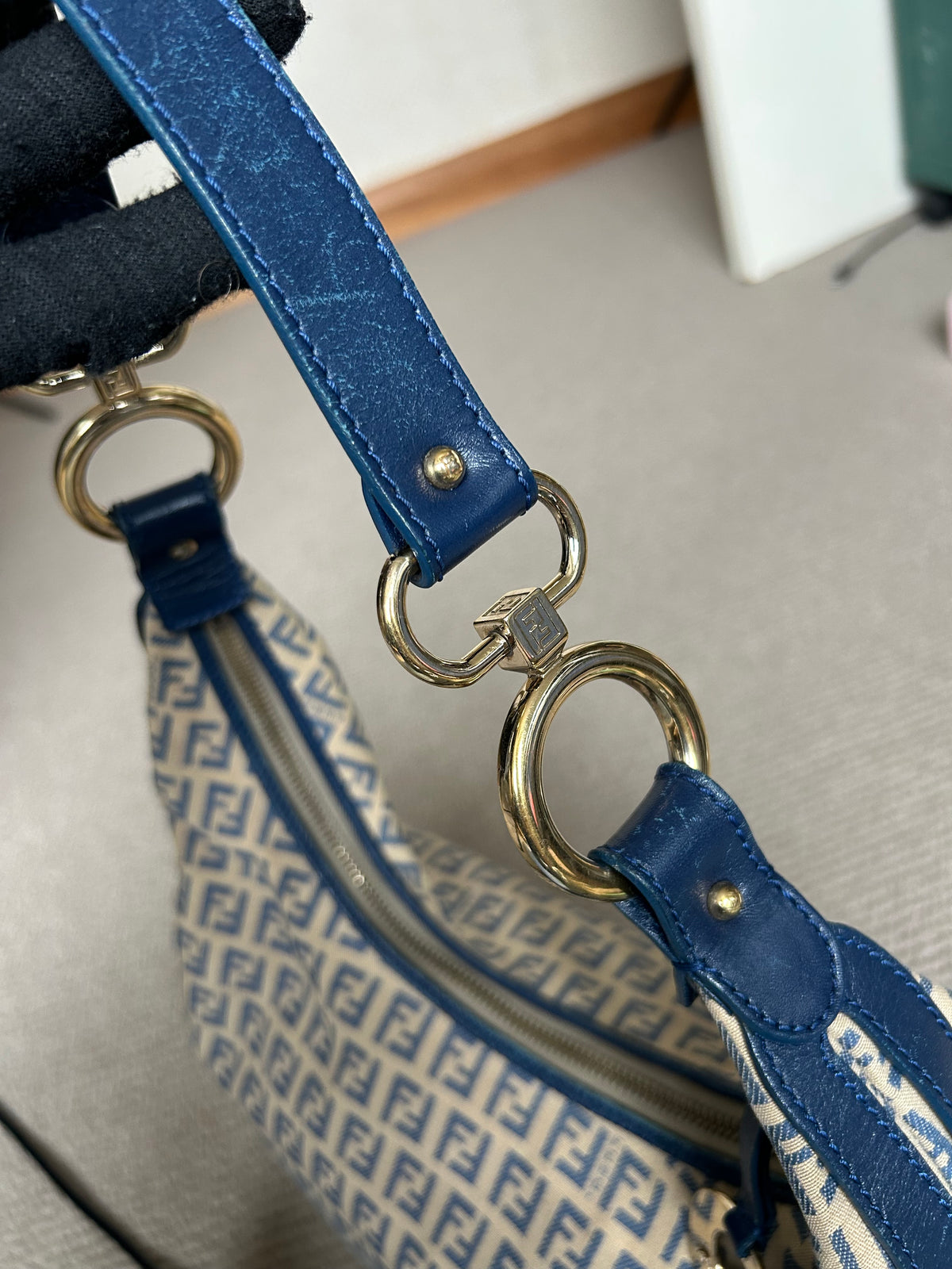 Pre-owned Fendi Zucchino Blue Hobo Shoulder Bag