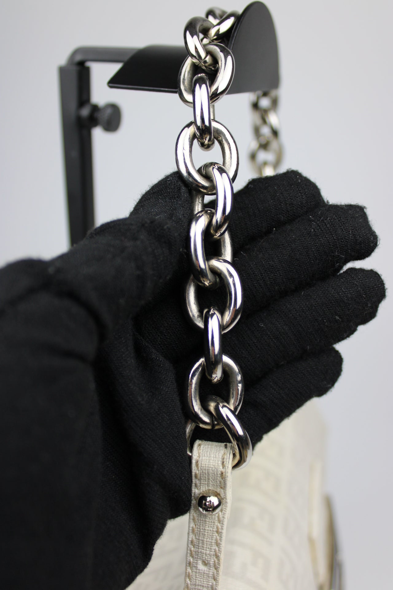 Fendi Zucchino Chain Strap Mini Baguette Bag