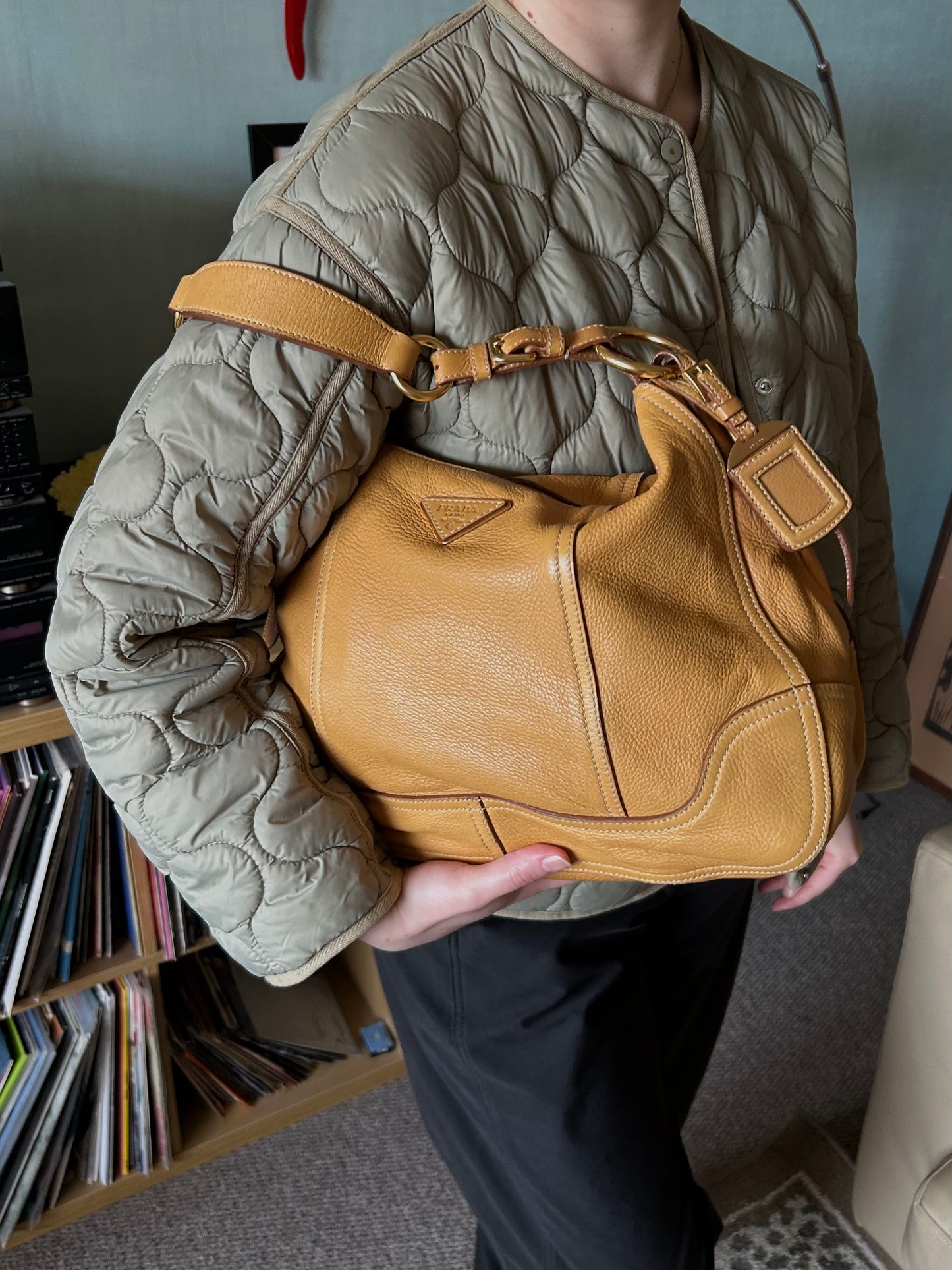 Prada Cervo Leather Hobo Bag