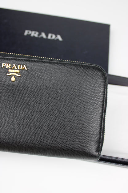 Prada Saffiano Leather Zip Around Long Wallet 2017 (With Receipt)