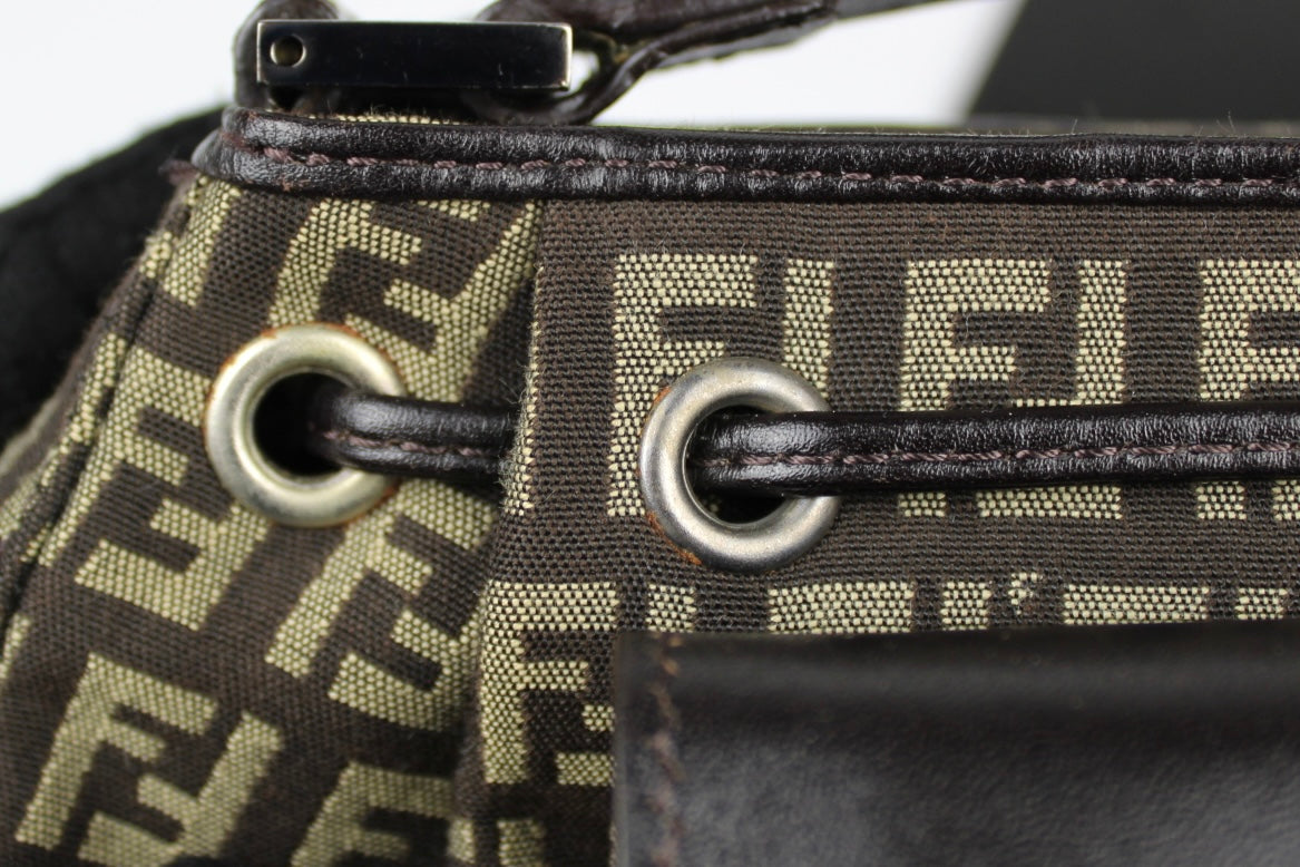 Fendi Zucchino Drawstring Baguette Bag