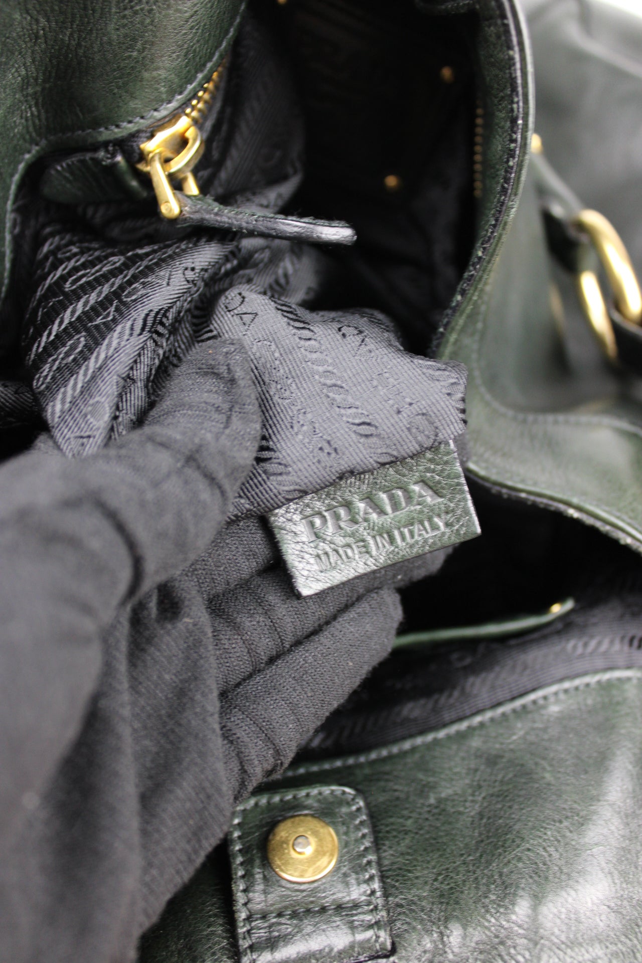 Prada Glacé Calfskin Leather Dark Green Hobo Bag 2007