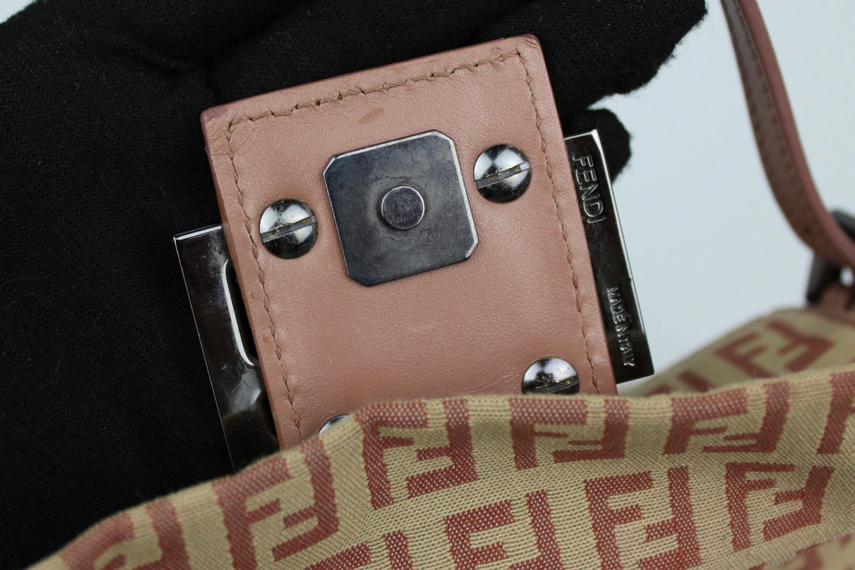 Pre-owned Fendi Zucchino Mini Baguette Bag