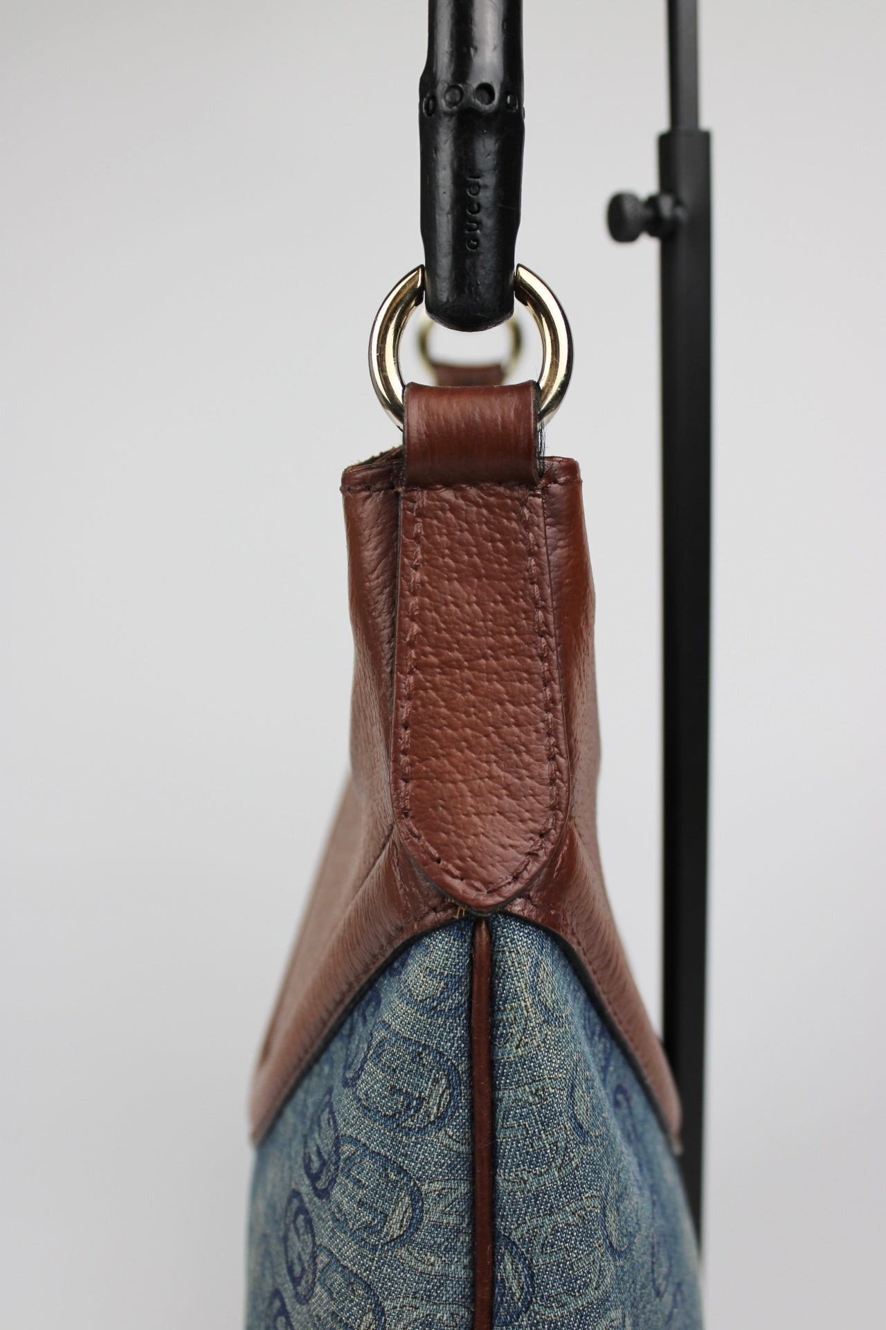 Gucci Monogram Denim Bamboo Bag (Restored)