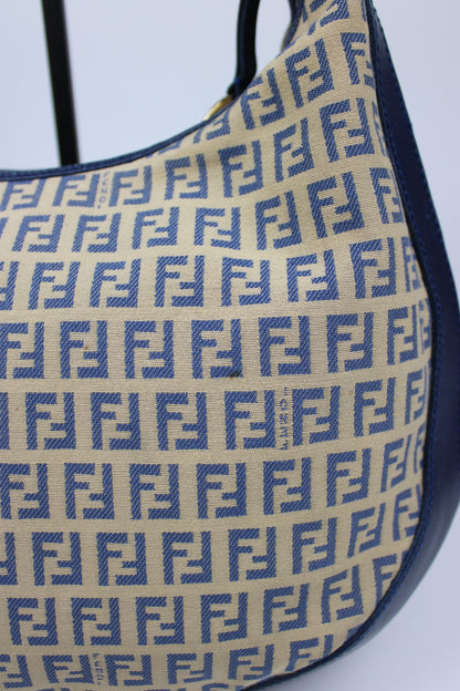 Pre-owned Fendi Zucchino Blue Hobo Shoulder Bag