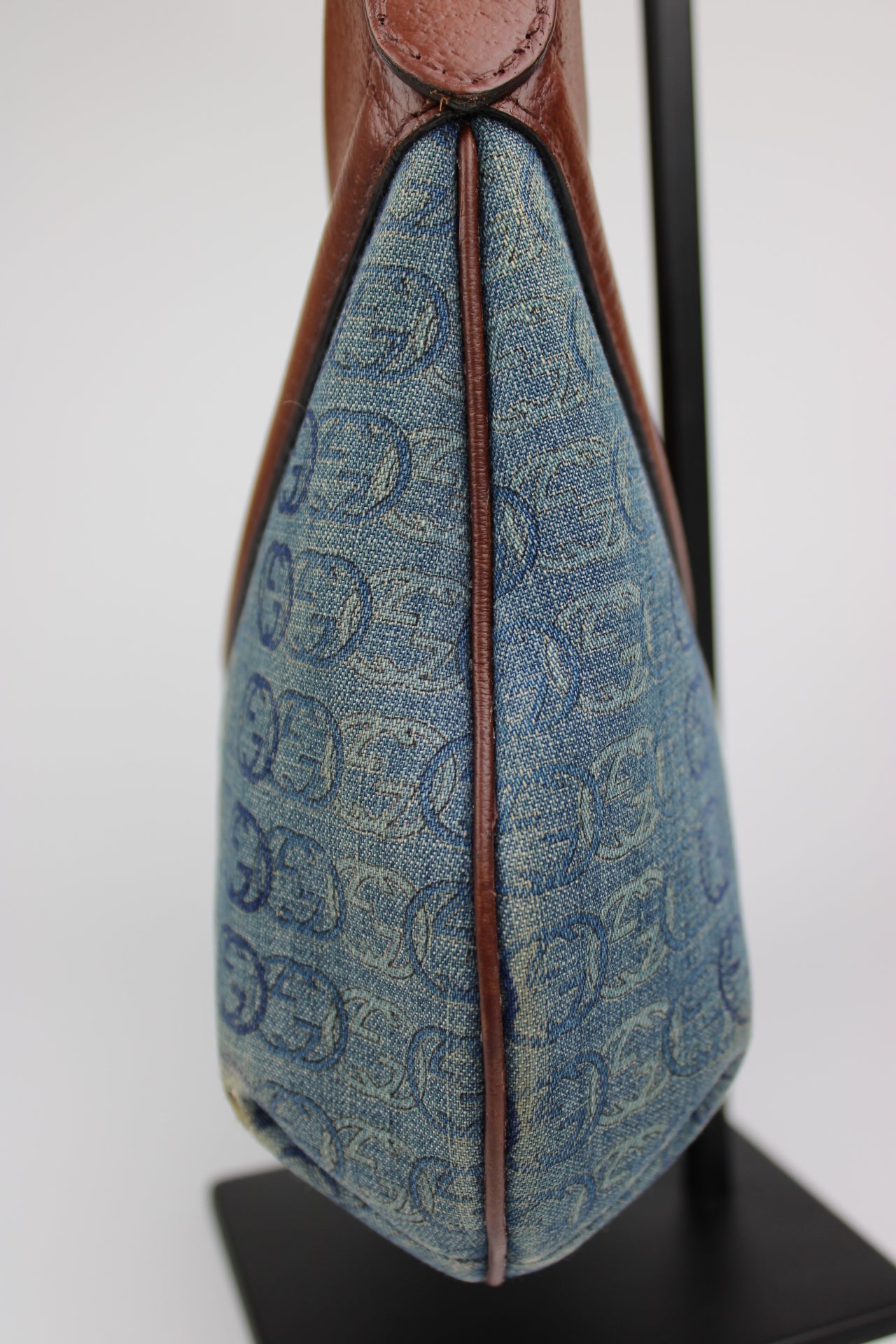 Gucci Monogram Denim Bamboo Bag (Restored)